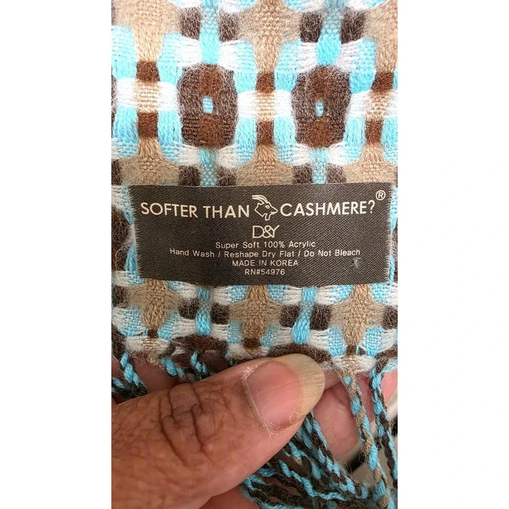 Soft Than & Cashmere Brown Patterned Acrylic Scarf Fringed Ends 12 x 65